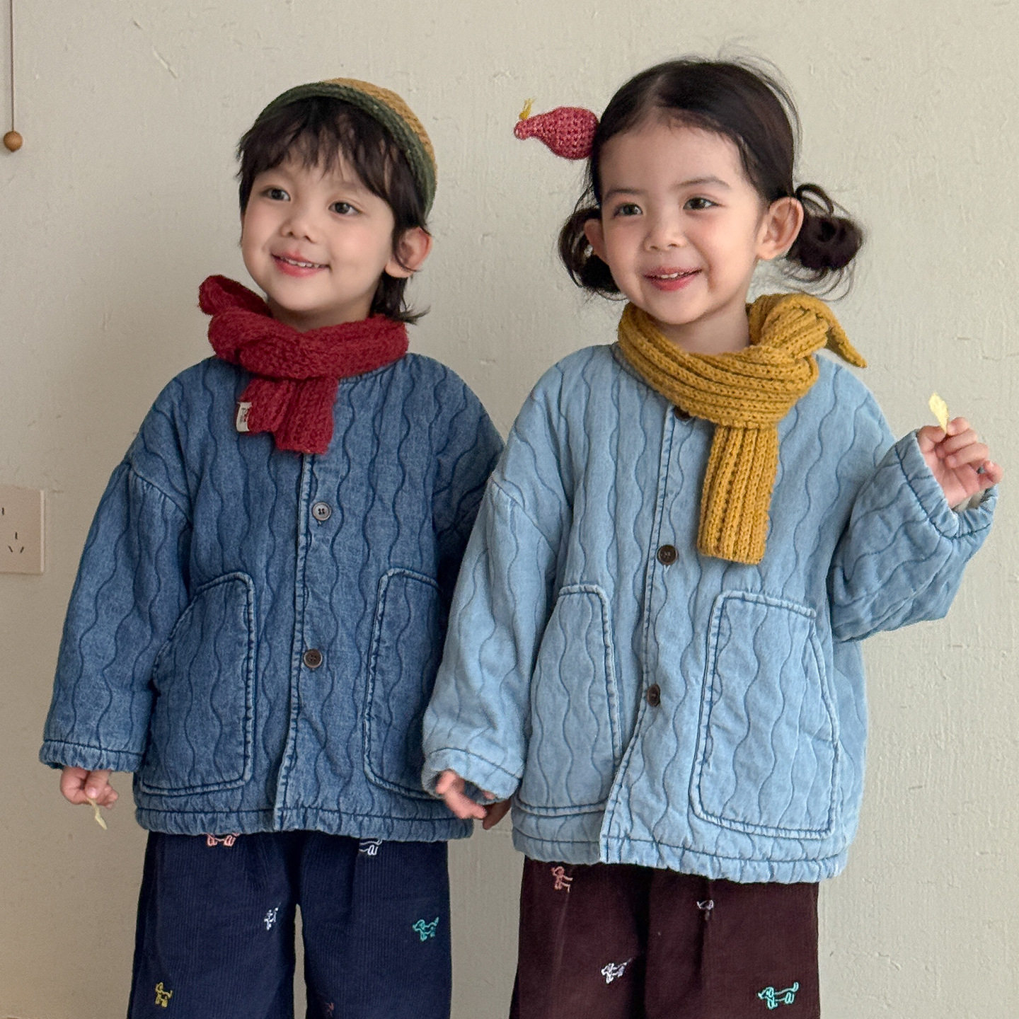 儿童牛仔棉衣加绒女童装秋冬季男童棉服2026新款宝宝夹棉夹克外套