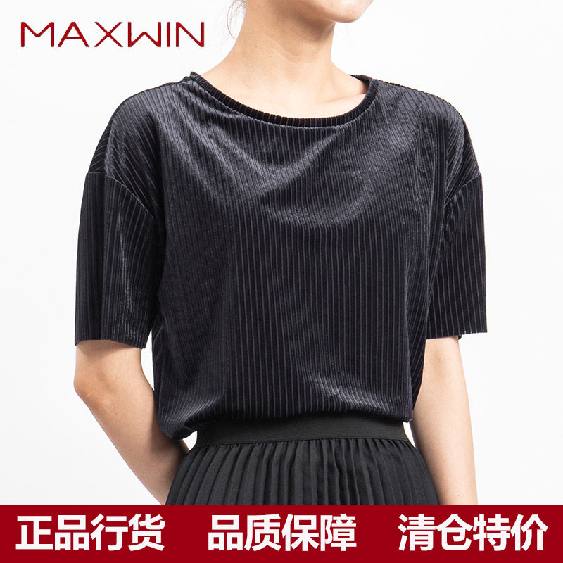 马威MAXWIN短袖t恤女装2020年新款夏秋季潮绒面上衣