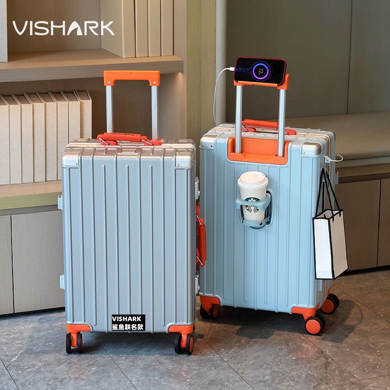 VISHARK聯(lián)名款萬向輪密碼箱拉桿箱旅行箱大容量結(jié)實(shí)鋁框耐用撞色