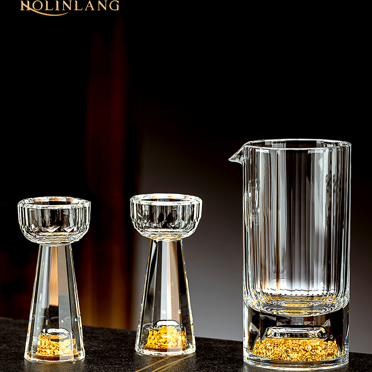 红琳琅水晶金箔白酒杯套装家用