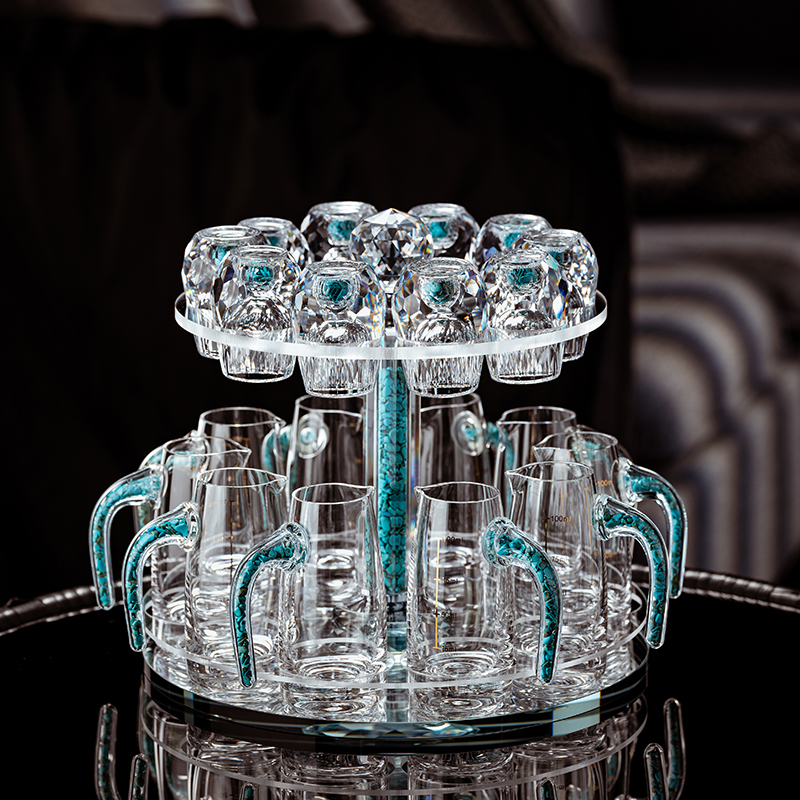 红琳琅水晶切面绿松石白酒杯