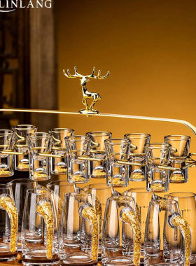 高档水晶轻奢玻璃白酒杯套装家用金箔中式一口小酒杯子分酒器酒具