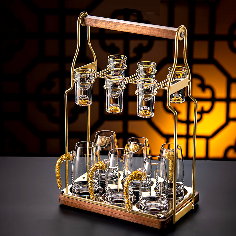 金箔水晶玻璃金山白酒杯家用套装