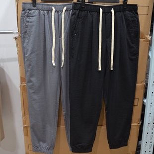 9014春夏薄款一款两色弹力百搭松紧腰束脚休闲九分裤男式