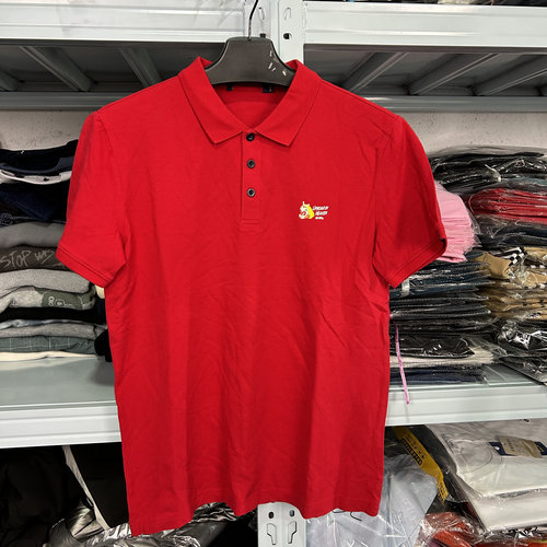 H家撤柜微弹翻领POLO衫短袖品牌红色猴子棉+氨纶 2043