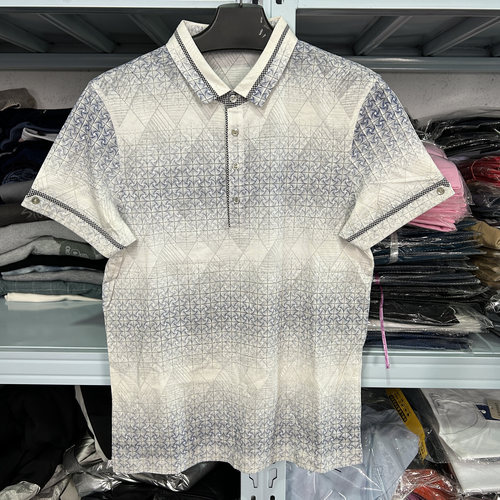 H家撤柜微弹翻领POLO衫短袖品牌灰白色印花2050