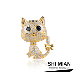新品 大衣胸花别针配饰 微镶锆石可爱小猫胸针女精致感休闲毛衣西装