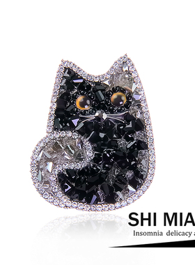 可爱双色黑猫胸针女创意水晶胸花设计感别针外套包包帽子配饰礼物