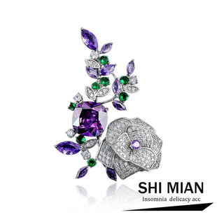 大衣胸花别针 百搭西装 新品 微镶锆石玫瑰山茶花胸针女高档精致时尚