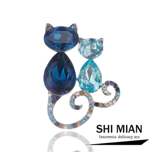 设计感小众西服胸花精致别针配饰 相伴永远水晶猫咪胸针高档女时尚