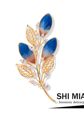 新中式蓝色非遗绒花胸针女高档设计小众精致旗袍胸花别针配饰礼物