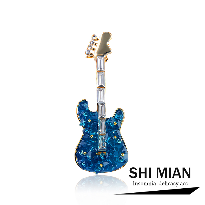 新款蓝色电吉他胸针女高档精致小众设计感西装大衣胸花高级感别针