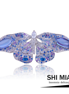 德国高端新品皇室蓝色蝴蝶胸针女镶紫色锆石大衣优雅胸花别针礼物