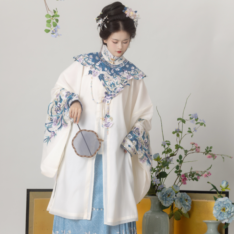 重工绣花云肩子正真丝双层大袖衫