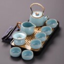 客厅家用茶壶茶杯茶台茶道简约2025新款 汝窑天青功夫茶具套装 整套