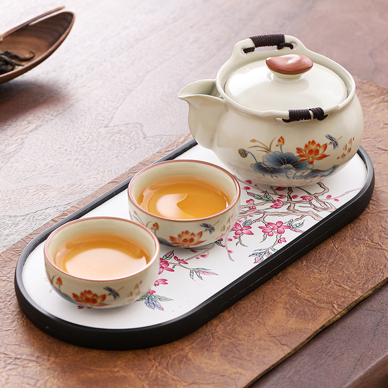 汝窑手抓壶功夫茶具套装酒店民宿个人专用中式简约一人饮泡茶茶盘