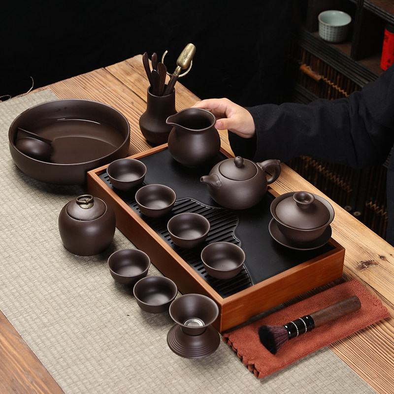 中国紫砂陶瓷功夫茶具家用茶杯简易办公室客厅茶盘茶几全套