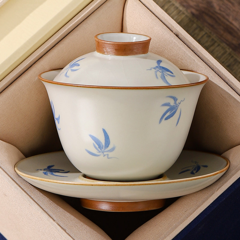 汝窑手绘盖碗茶杯高档家用单个三才碗功夫茶具敬茶碗大号泡茶器,餐饮具,盖碗,淘宝优惠券,粉丝福利购,淘宝优惠卷