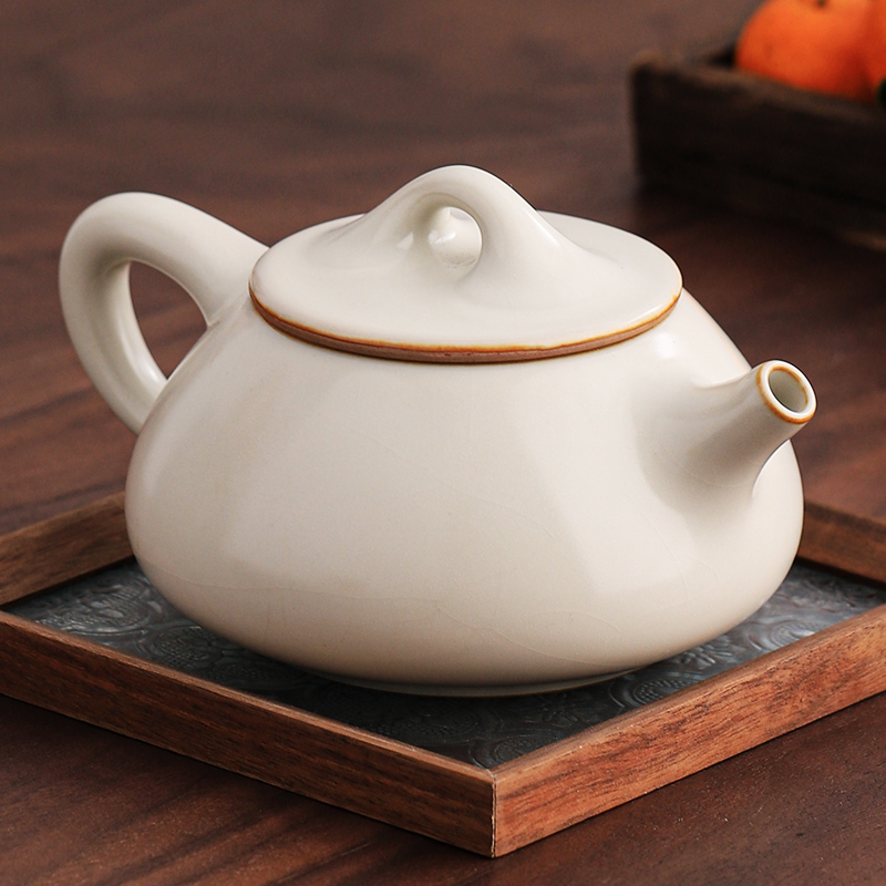 凌胜汝窑茶壶单壶家用高档陶瓷泡茶壶功夫茶具开片可养石瓢壶单壶