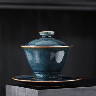 大号泡茶碗防烫茶杯 清见窑哥窑三才盖碗单个高档功夫茶具冰裂中式