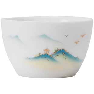 千里江山羊脂玉瓷茶杯主人杯单杯功夫茶具品茗杯家用茶杯定制刻字