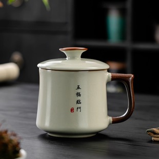 汝窑陶瓷茶杯个人专用高档大容量带盖泡茶杯家用办公喝茶水杯定制