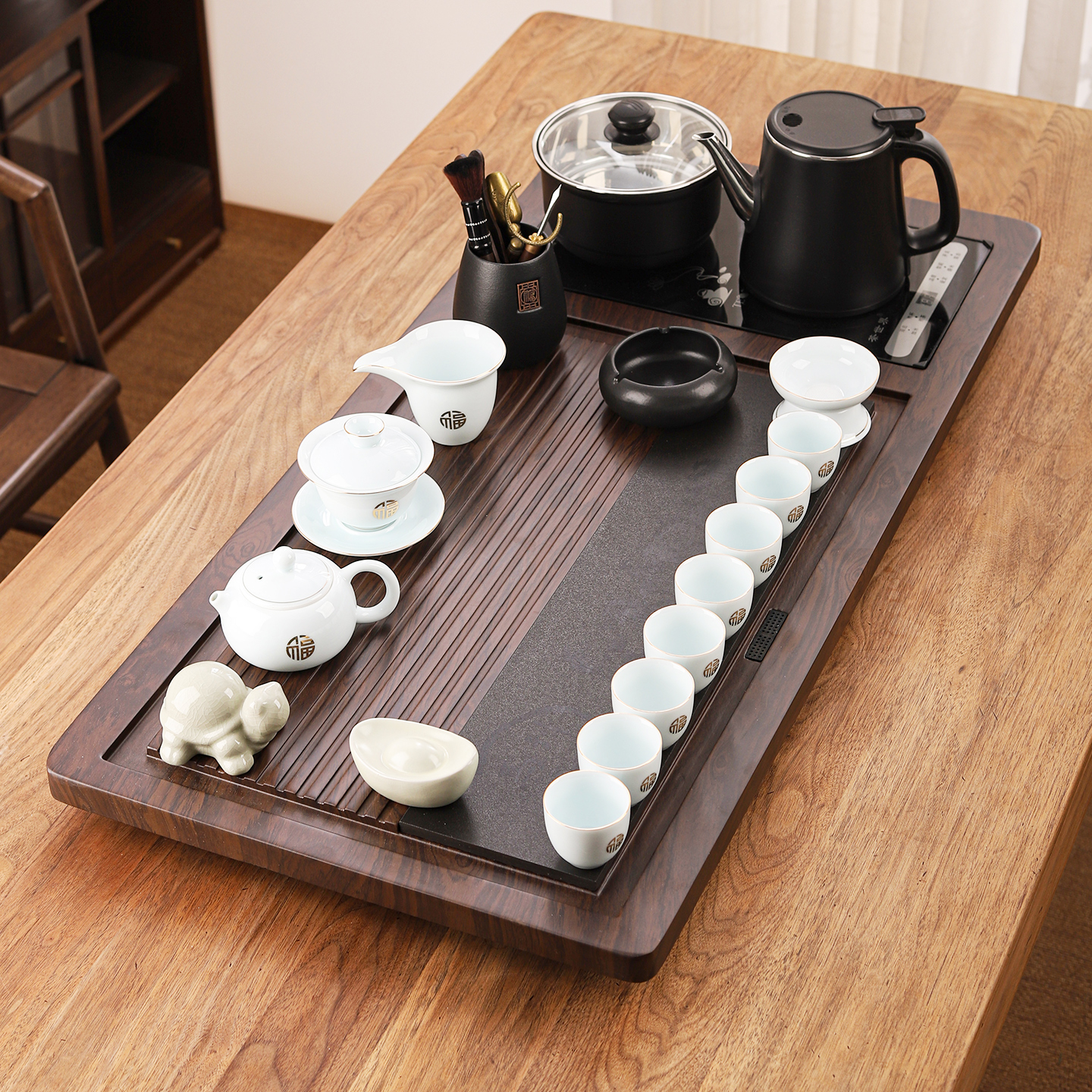 实木茶盘茶具套装家用客厅茶台整套2025新款功夫茶具泡茶茶杯茶壶