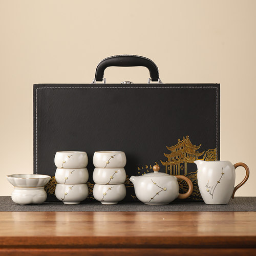 锔钉汝窑茶具套装家用轻奢高档泡茶壶喝茶茶杯整套礼盒装2026新款