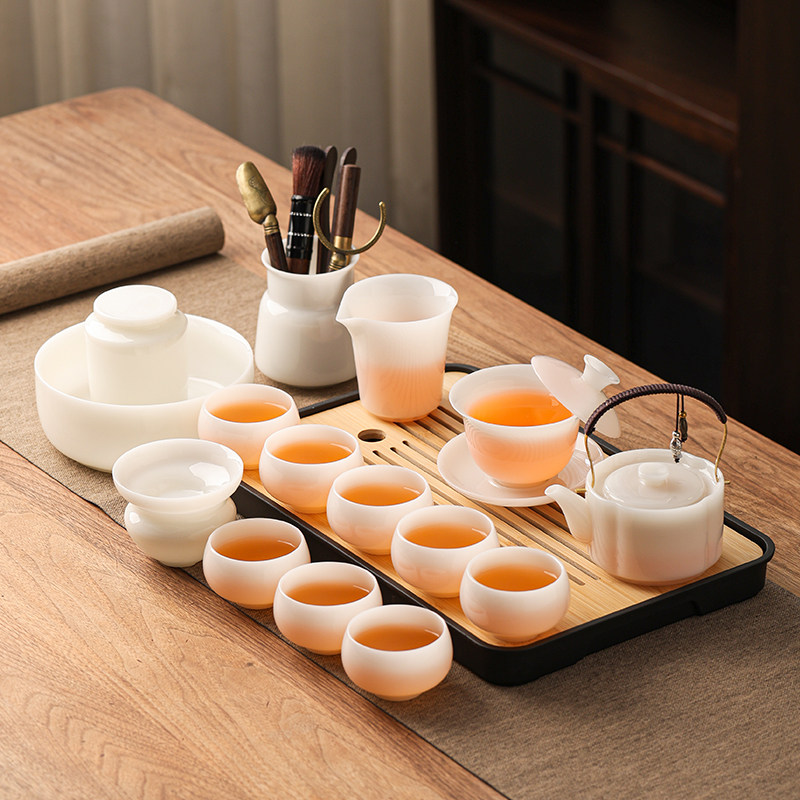 璞玉瓷茶具套装家用轻奢高档提梁壶盖碗茶杯整套功夫茶具泡茶专用