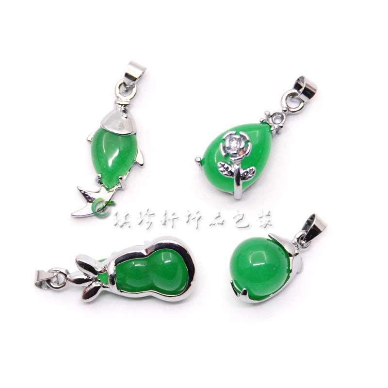 精品马来玉葫芦吊坠年年有鱼银镶玉项链挂坠花开富贵珠宝玉器配饰