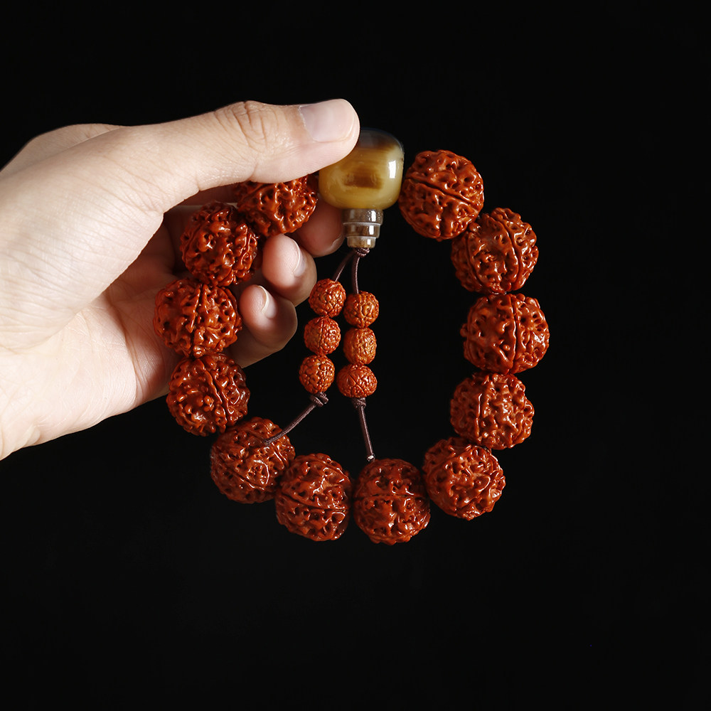 尼布尔天然金刚五5瓣菩提子红皮机刷包浆佛珠文玩男士手串女手链