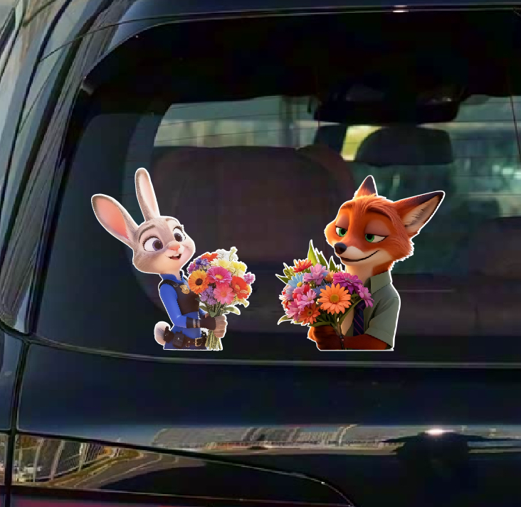 疯狂动物城朱迪尼克创意车贴汽车玻璃窗户防水防晒贴纸电动车装饰