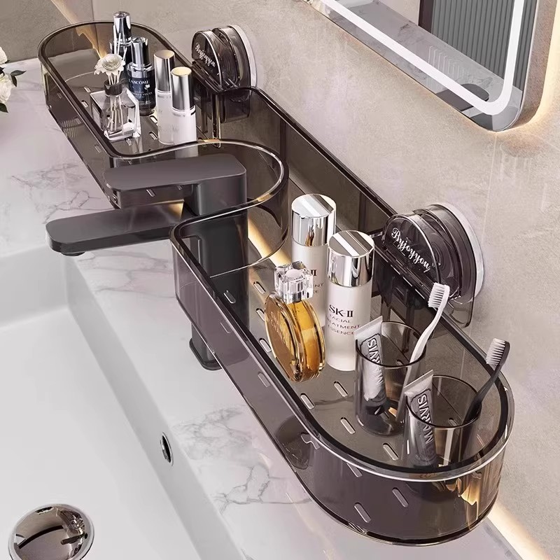 卫生间置物架吸盘免打孔厕所加厚亚克力架子洗漱台龙头镜前收纳