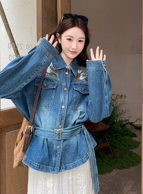 【现货】首发图新款  刺绣系腰带牛仔外套 2C301-1616-P165-K268