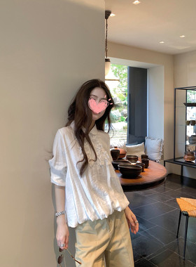 法式甜美风穿搭木耳边拼接白色衬衫春夏松弛感宽松长袖百搭上衣女
