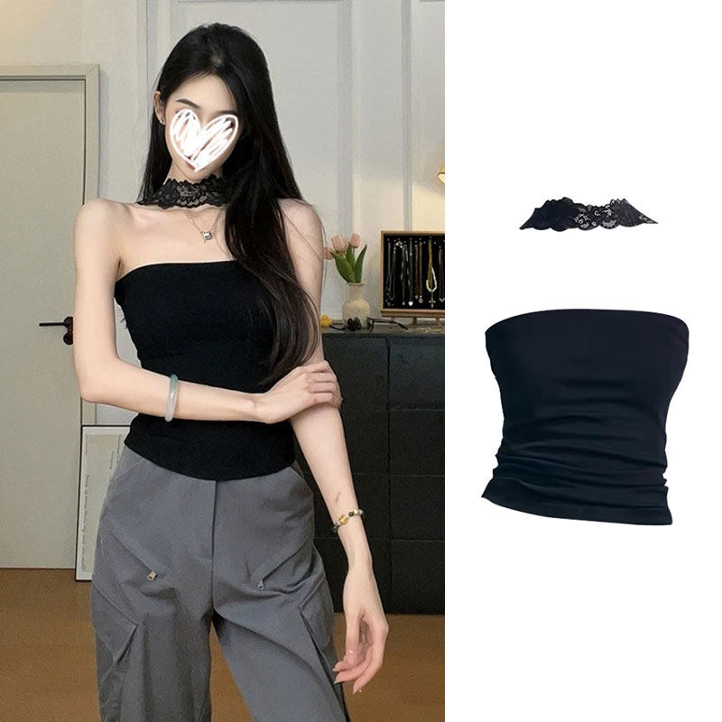 性感辣妹蕾丝挂脖抹胸吊带背心女春夏季纯欲修身显瘦绝美外穿上衣