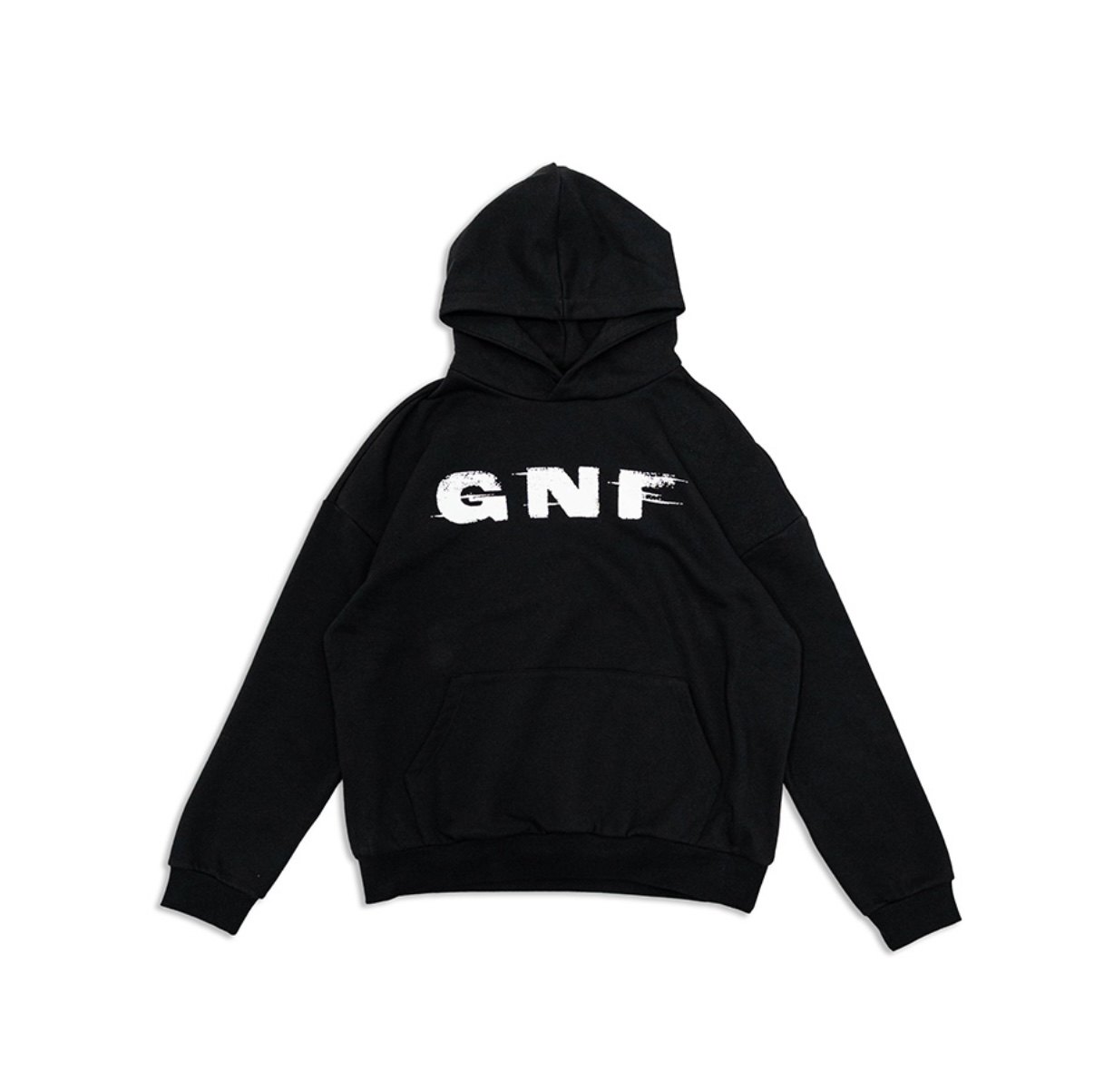 罗志祥Gotnofears正品笔刷字体宽版连帽上衣黑色男女同款