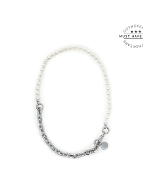 正品 HANKAO PEARL BOY NECKLACE（WHITE）链条拼接白色珍珠项链