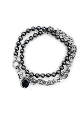 HANKAO PEARL BOY NECKLACE（GREY）链条拼接灰色珍珠项链 正品