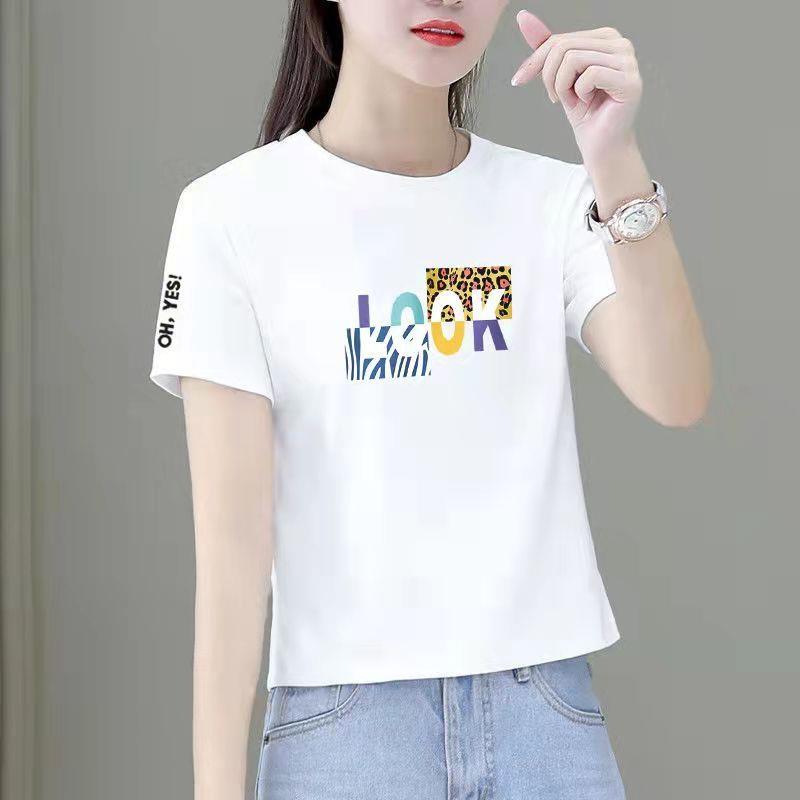 短款白色短袖t恤女韩版宽松矮个子高腰百搭上衣洋气体恤衫设计感