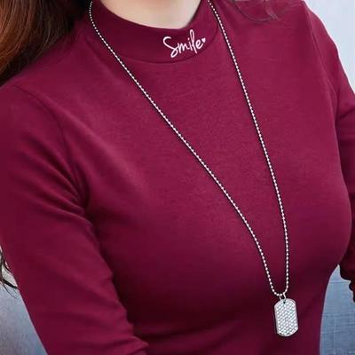 秋冬季半高领打底衫女加厚长袖T恤女小立领修身手套内搭保暖上衣