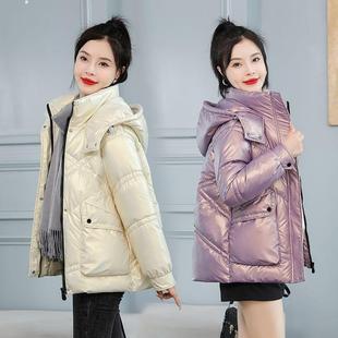 连帽羽绒棉衣加厚保暖亮面免洗显瘦棉服女外套潮同款 时尚 新款 冬季