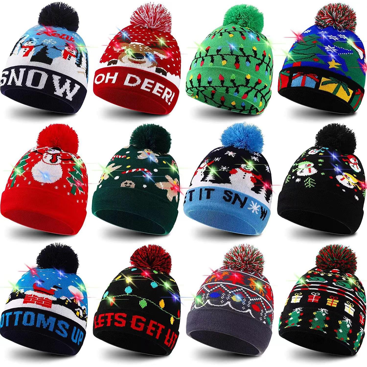 LED Christmas woolen hat, warm knit Christmas hat针织圣诞帽