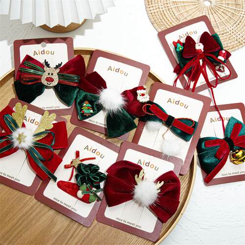 New Christmas Bell Bow Ribbon Hair Clip圣诞新款铃铛蝴蝶结