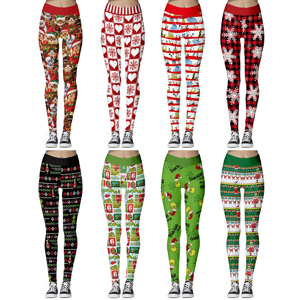 Christmas print tight feet yoga pants for women瑜伽打底裤