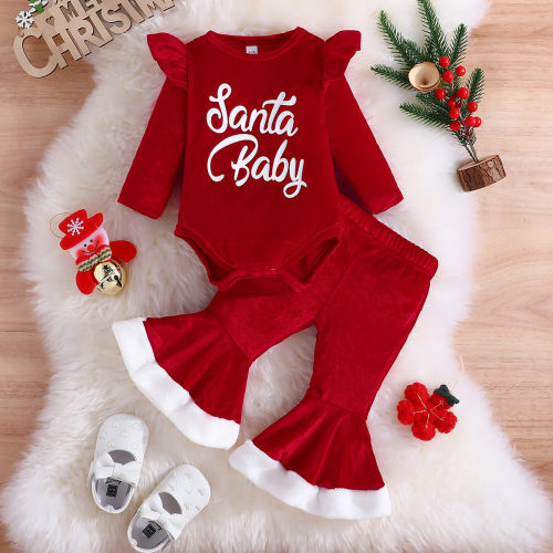 Christmas red baby onesie + pants圣诞款婴幼儿连体衣+喇叭裤