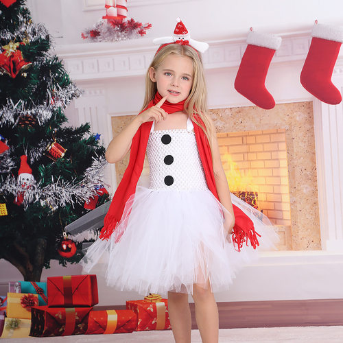 Christmas children's clothing white snowman dress圣诞儿童服