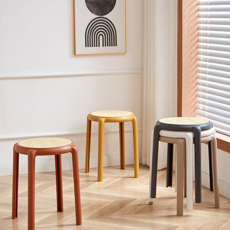 Rattan woven plastic stool home dining stool塑料凳换鞋小圆凳