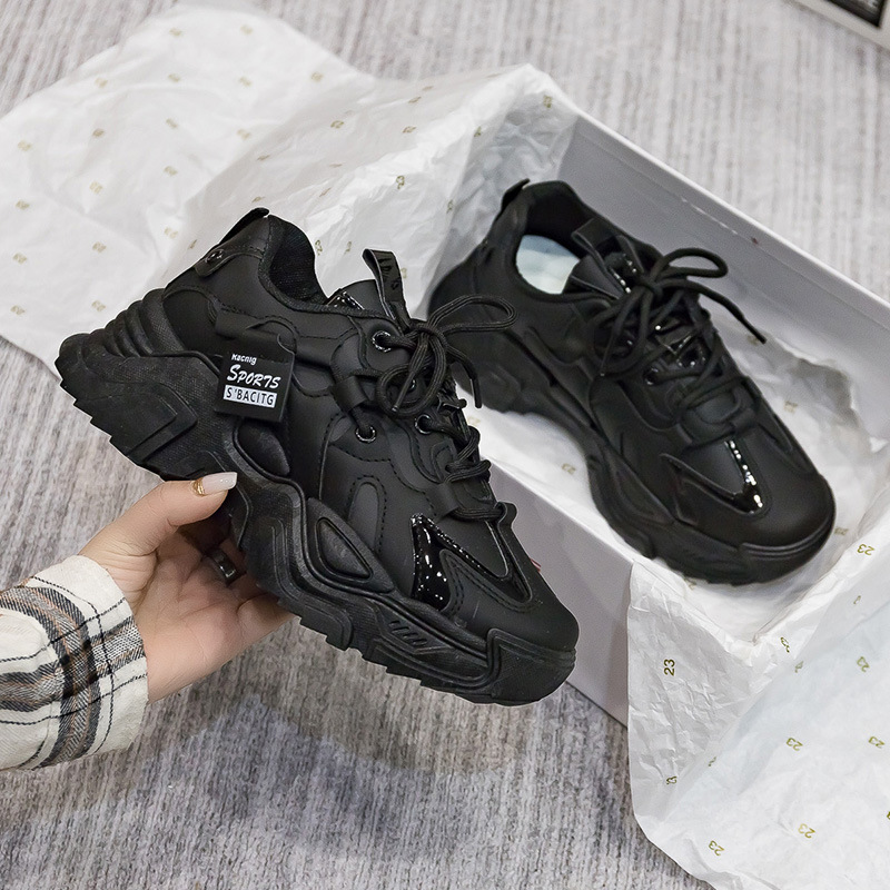 Sports shoes Women's new black thick soled shoes增高鞋子女