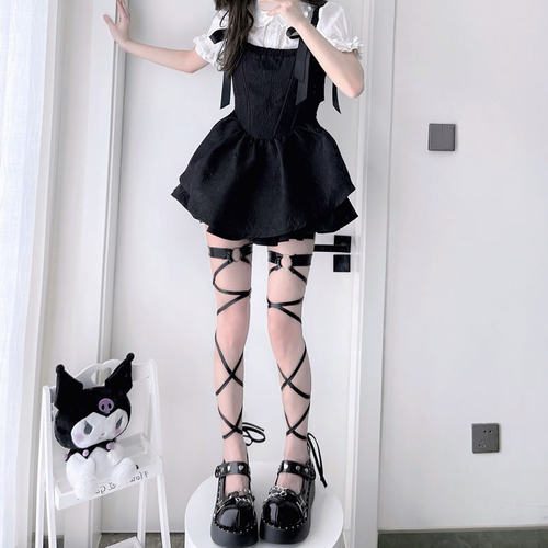 暗黑辣妹交叉绑带腿环过膝袜性感
